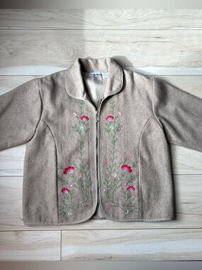 Studio West Wool Blend Embroidered Floral Jacket Women’s M Vintage Cottagecore